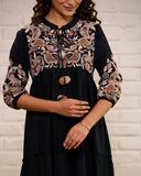 Black Embroidery Work Midi Dress