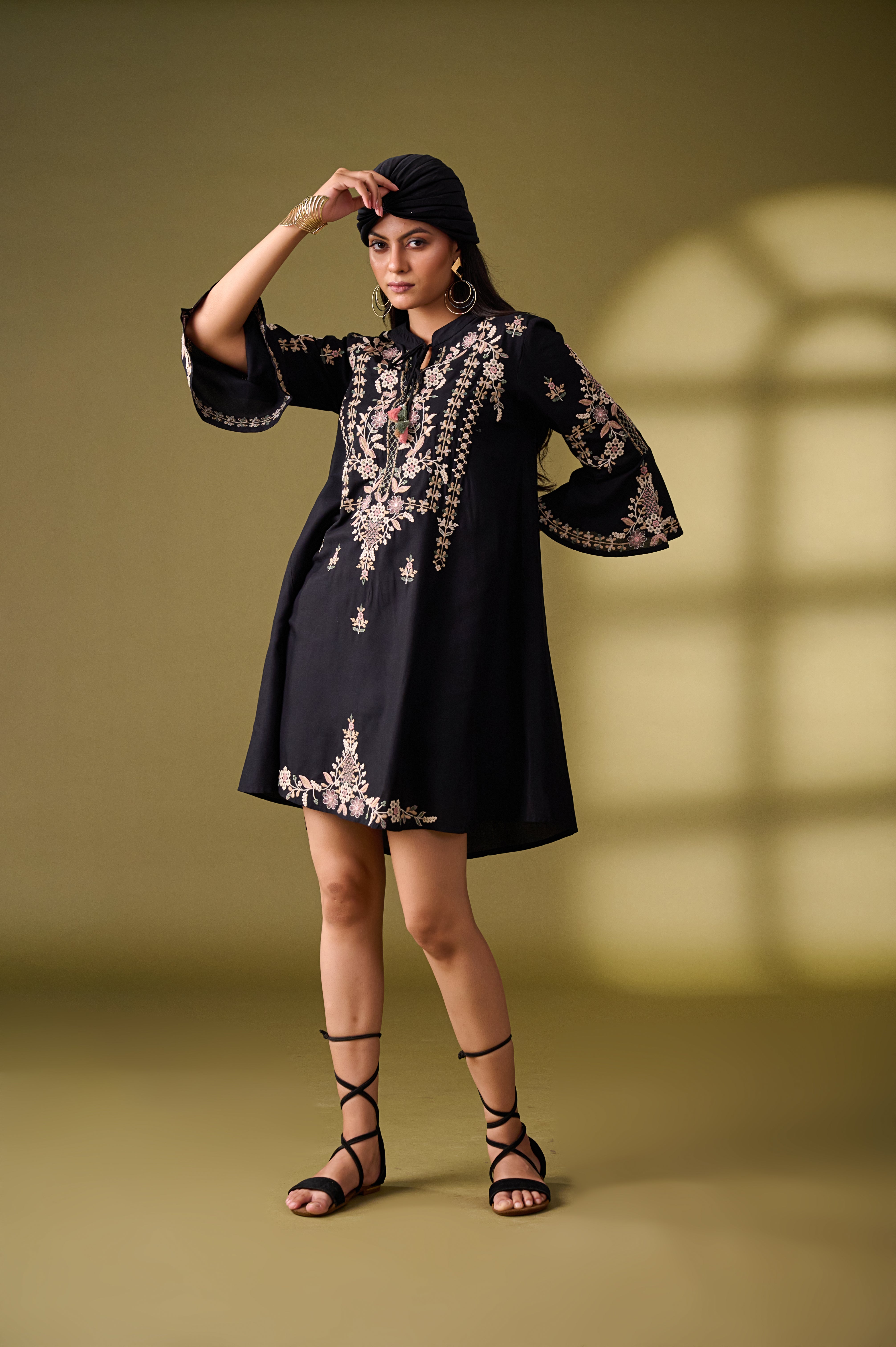 Designer Black Mini Dress With Embroidery Work