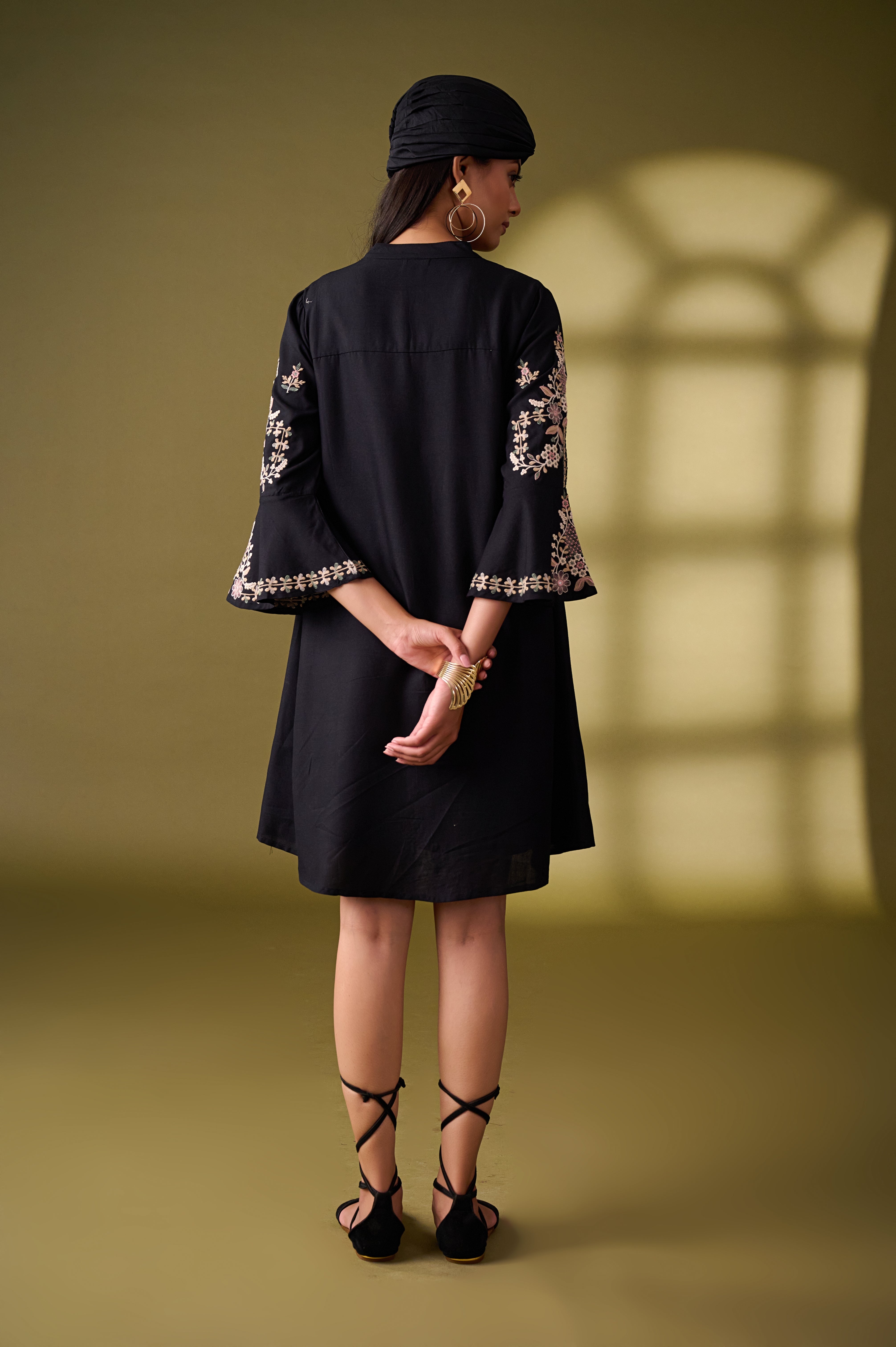 Designer Black Mini Dress With Embroidery Work