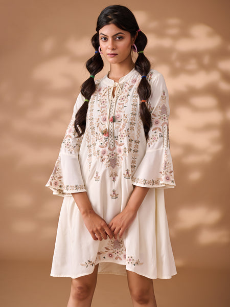 Designer Embroidered White Midi Dress