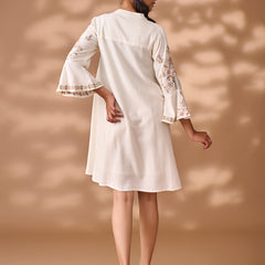 Designer Embroidered White Midi Dress