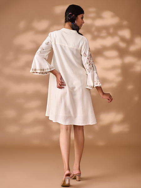 Designer Embroidered White Midi Dress