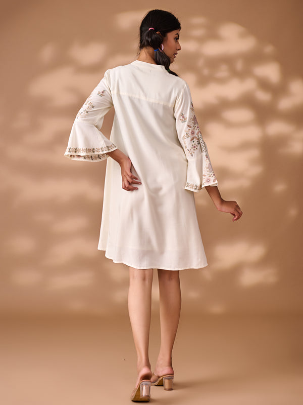 Designer Embroidered White Midi Dress