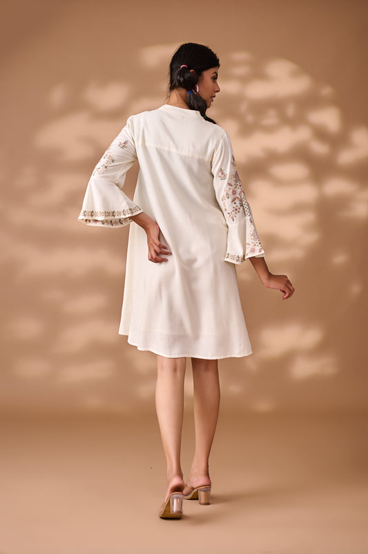 Designer Embroidered White Midi Dress