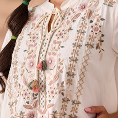 Designer Embroidered White Midi Dress