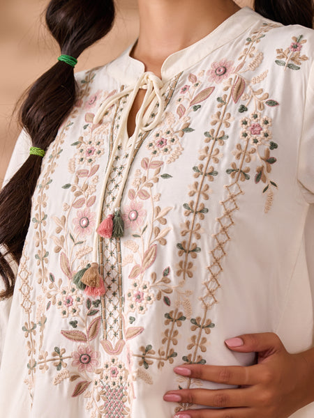 Designer Embroidered White Midi Dress