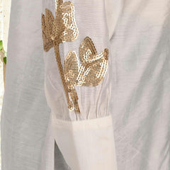 Women’s White Embroidered Viscose Crop Shirt with Collar Neck