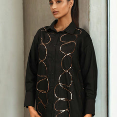Women’s Black Embroidered Viscose Crop Shirt