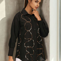 Women’s Black Embroidered Viscose Crop Shirt