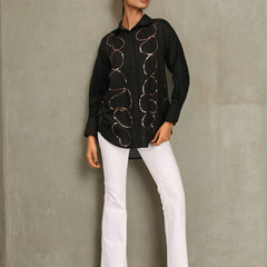 Women’s Black Embroidered Viscose Crop Shirt