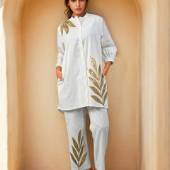 Golden Sequined Work White Co-ord Set Work