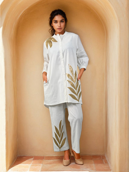 Golden Sequined Work White Co-ord Set Work