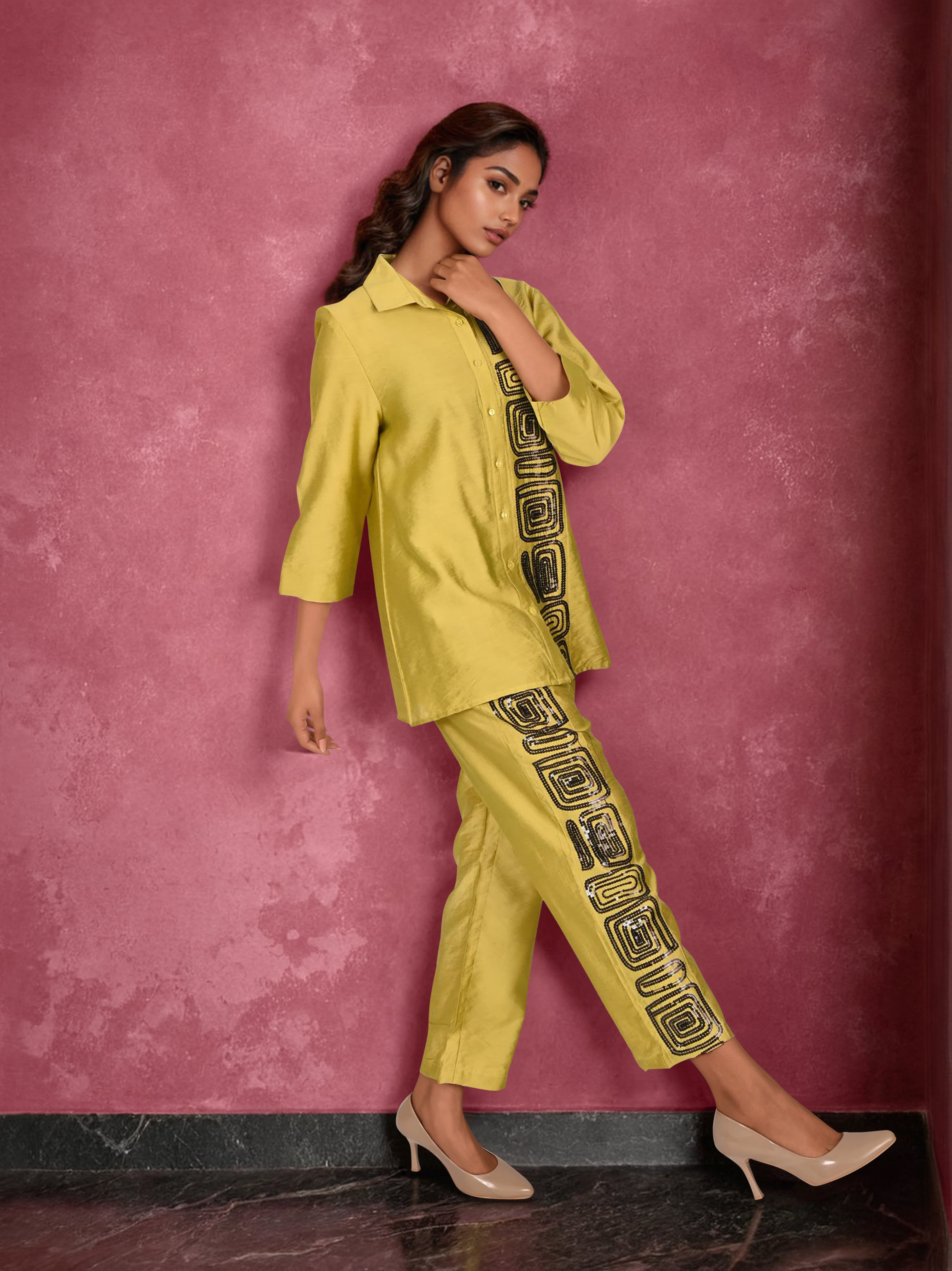 Marigold Yellow Sequin Work Co-ord Set
