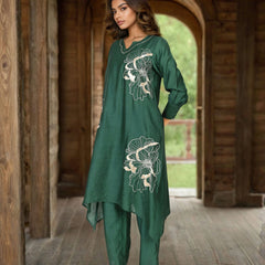 Designer Green Viscose Embroidered Co-Ord Set