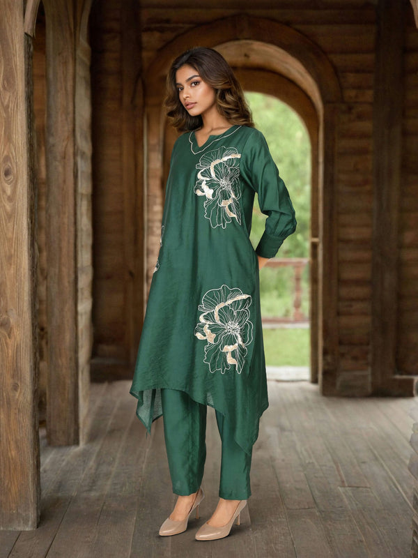 Designer Green Viscose Embroidered Co-Ord Set