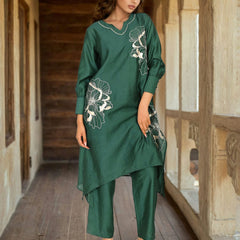 Designer Green Viscose Embroidered Co-Ord Set