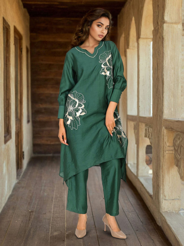 Designer Green Viscose Embroidered Co-Ord Set