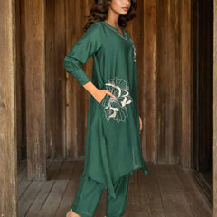 Designer Green Viscose Embroidered Co-Ord Set