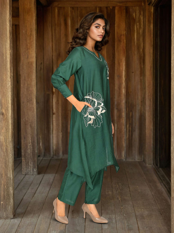 Designer Green Viscose Embroidered Co-Ord Set