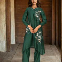 Designer Green Viscose Embroidered Co-Ord Set