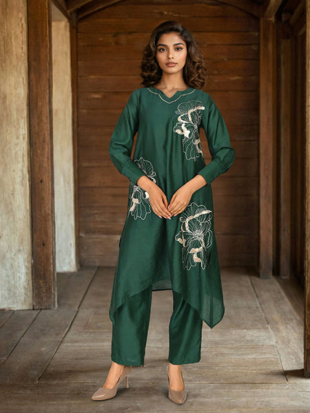 Designer Green Viscose Embroidered Co-Ord Set