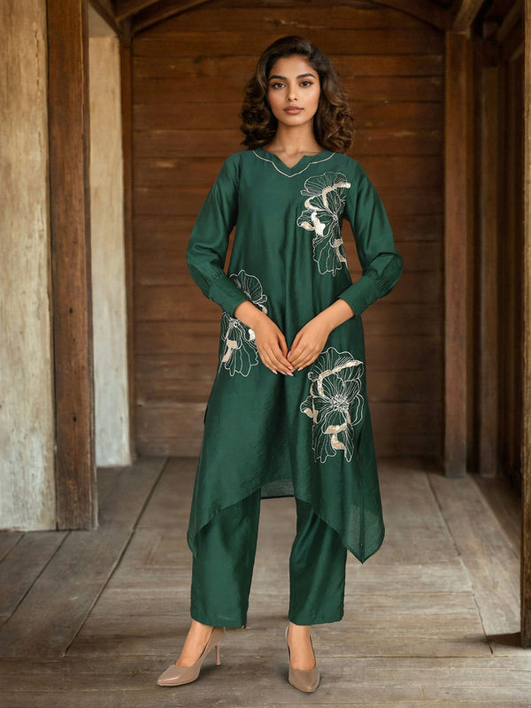 Designer Green Viscose Embroidered Co-Ord Set