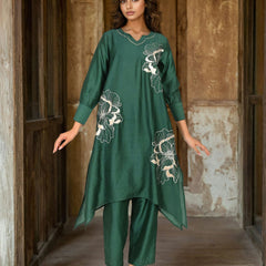 Designer Green Viscose Embroidered Co-Ord Set