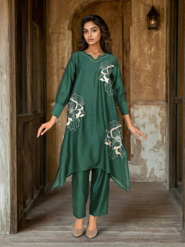 Designer Green Viscose Embroidered Co-Ord Set
