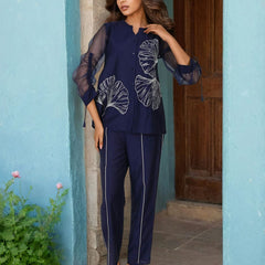 Designer Navy Blue Embroidered Co-Ord Set
