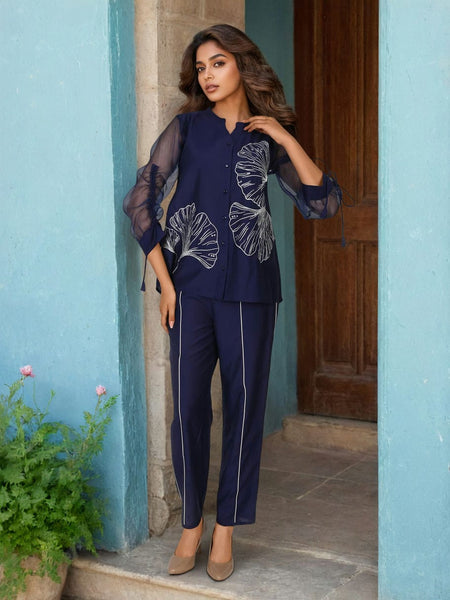 Designer Navy Blue Embroidered Co-Ord Set