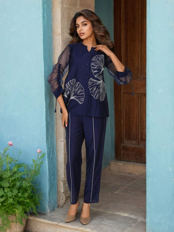 Designer Navy Blue Embroidered Co-Ord Set