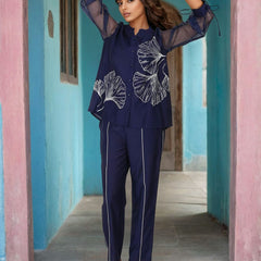 Designer Navy Blue Embroidered Co-Ord Set