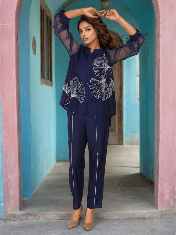 Designer Navy Blue Embroidered Co-Ord Set