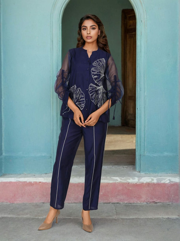 Designer Navy Blue Embroidered Co-Ord Set