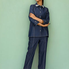 Viscose Navy Blue Embroidered Co Ord Set
