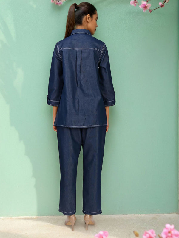 Viscose Navy Blue Embroidered Co Ord Set