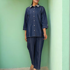 Viscose Navy Blue Embroidered Co Ord Set