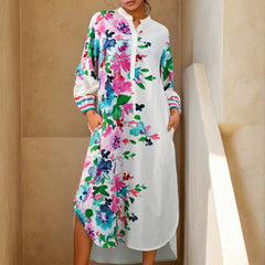 White Colorfull Print Kurta Dress