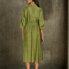 Graceful Green Botanical Embroidered Dress with 3/4th Sleeves