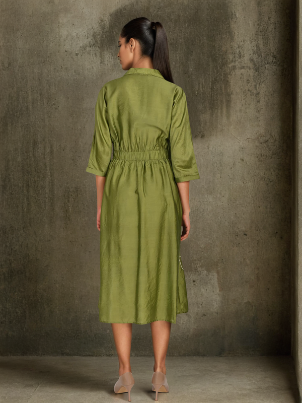 Graceful Green Botanical Embroidered Dress with 3/4th Sleeves