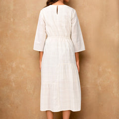 Off-White Embroidered Cotton Midi Dress