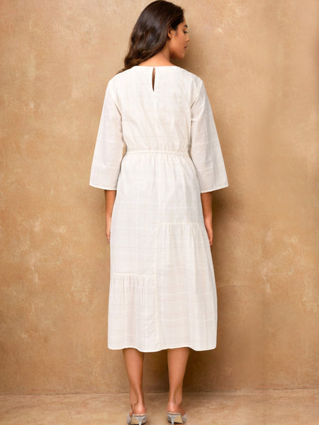 Off-White Embroidered Cotton Midi Dress