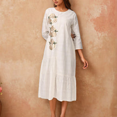 Off-White Embroidered Cotton Midi Dress
