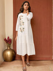 Off-White Embroidered Cotton Midi Dress