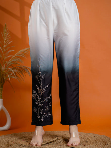 Classic Black & Gray Cotton Embroidered Shirt Co-ord Set