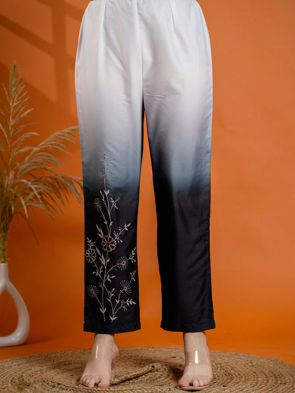 Classic Black & Gray Cotton Embroidered Shirt Co-ord Set