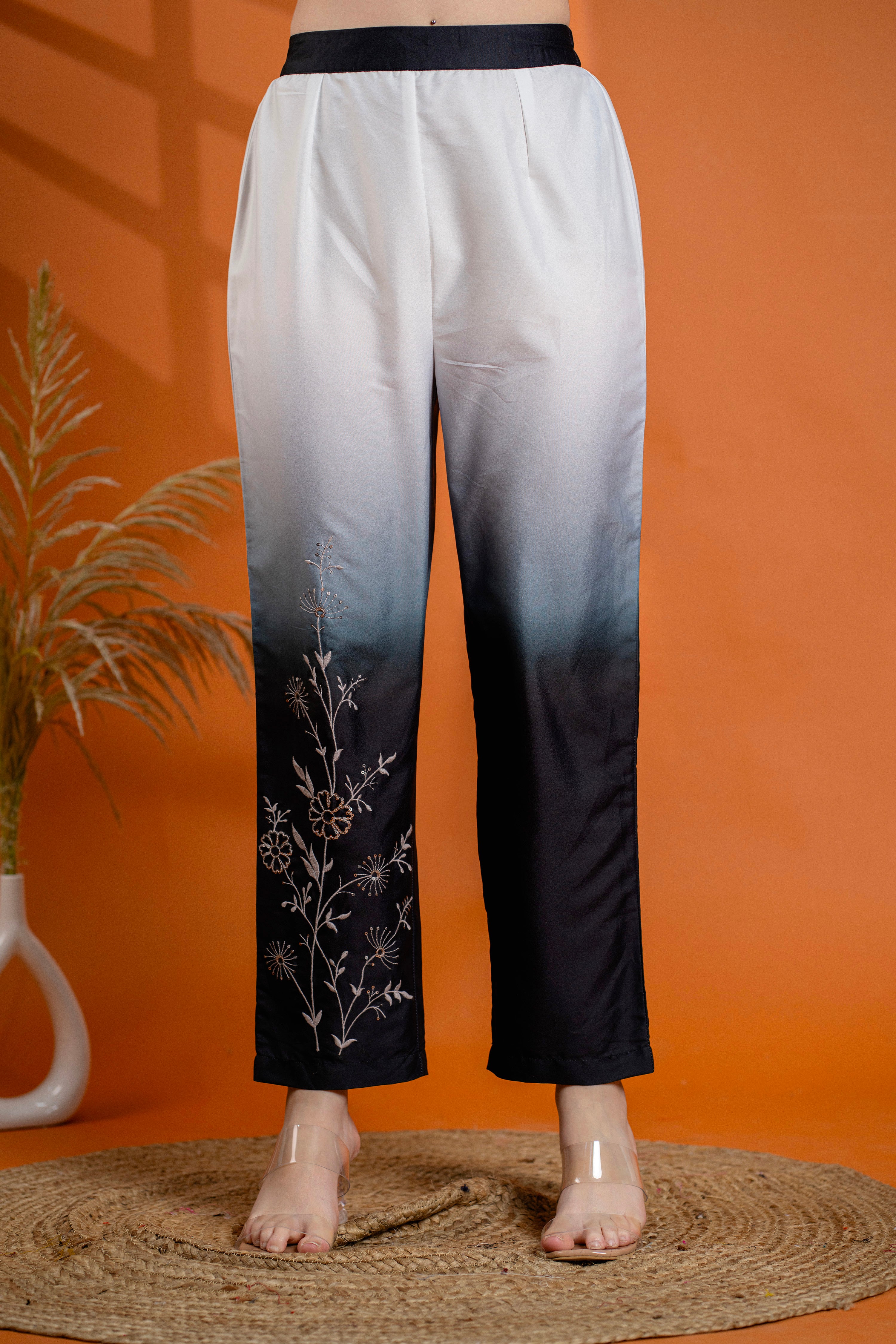 Classic Black & Gray Cotton Embroidered Shirt Co-ord Set