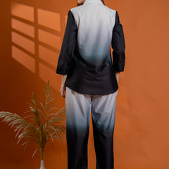 Classic Black & Gray Cotton Embroidered Shirt Co-ord Set