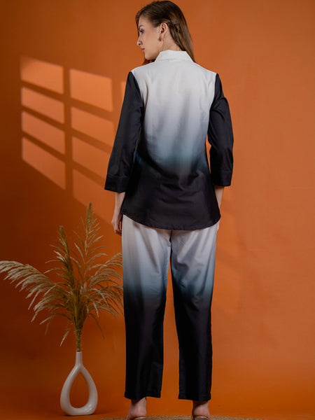 Classic Black & Gray Cotton Embroidered Shirt Co-ord Set