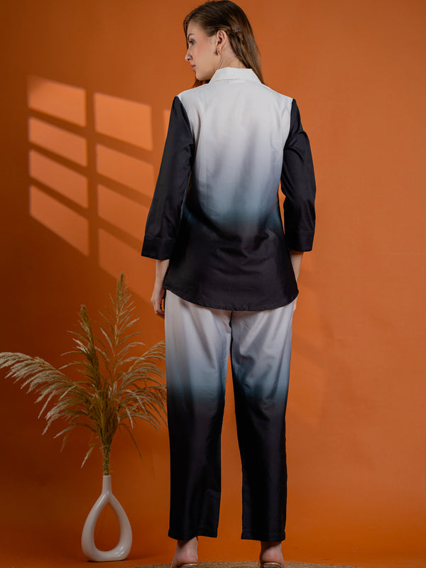 Classic Black & Gray Cotton Embroidered Shirt Co-ord Set